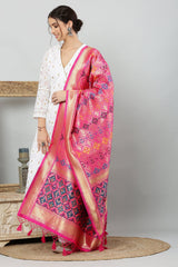 Dupatta-Banarasi Multi Patola-Hot Pink