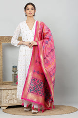 Dupatta-Banarasi Multi Patola-Hot Pink