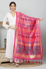 Dupatta-Banarasi Multi Patola-Hot Pink