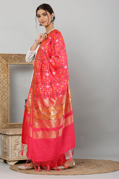 Dupatta-Banarasi Paithani Pattern- Hot Pink