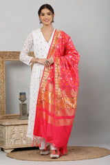 Dupatta-Banarasi Paithani Pattern- Hot Pink