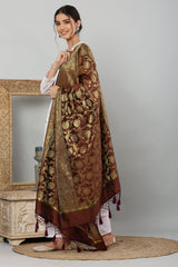 Dupatta-Banarasi Intricate Jaal Pattern- Brown