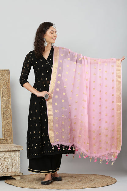 Dupatta- Banarasi Pure Chiffon-Pink