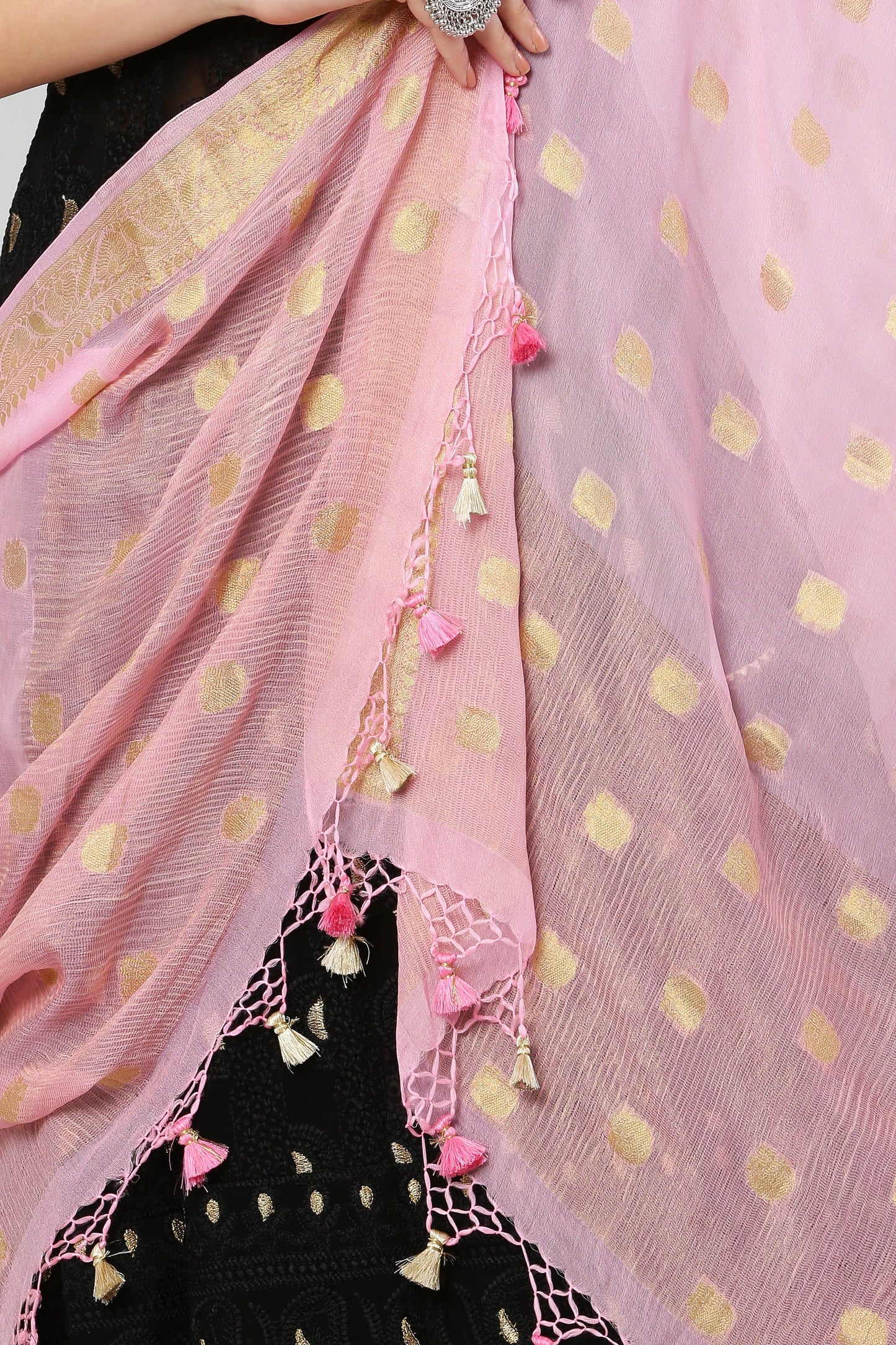 Dupatta- Banarasi Pure Chiffon-Pink