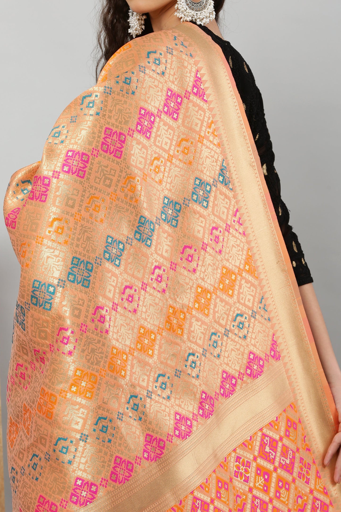 Dupatta-Banarasi Multi Patola- Peach