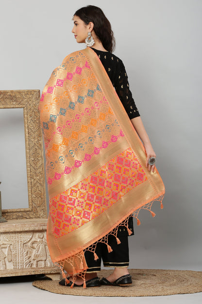 Dupatta-Banarasi Multi Patola- Peach