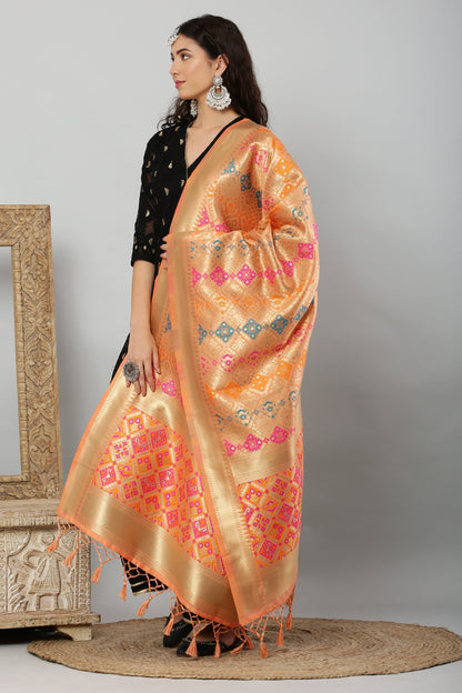 Dupatta-Banarasi Multi Patola- Peach