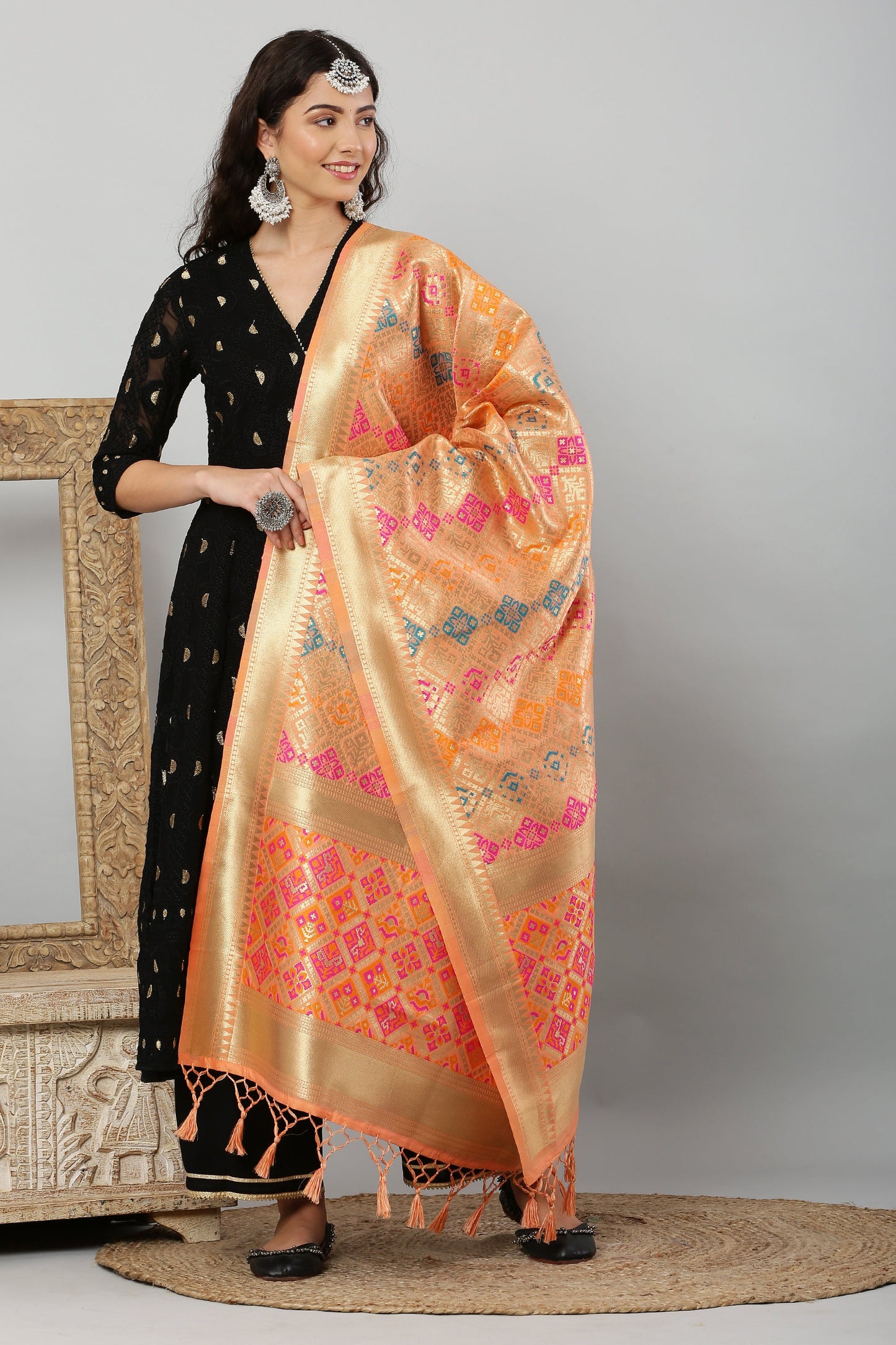 Dupatta-Banarasi Multi Patola- Peach