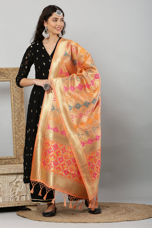 Dupatta-Banarasi Multi Patola- Peach