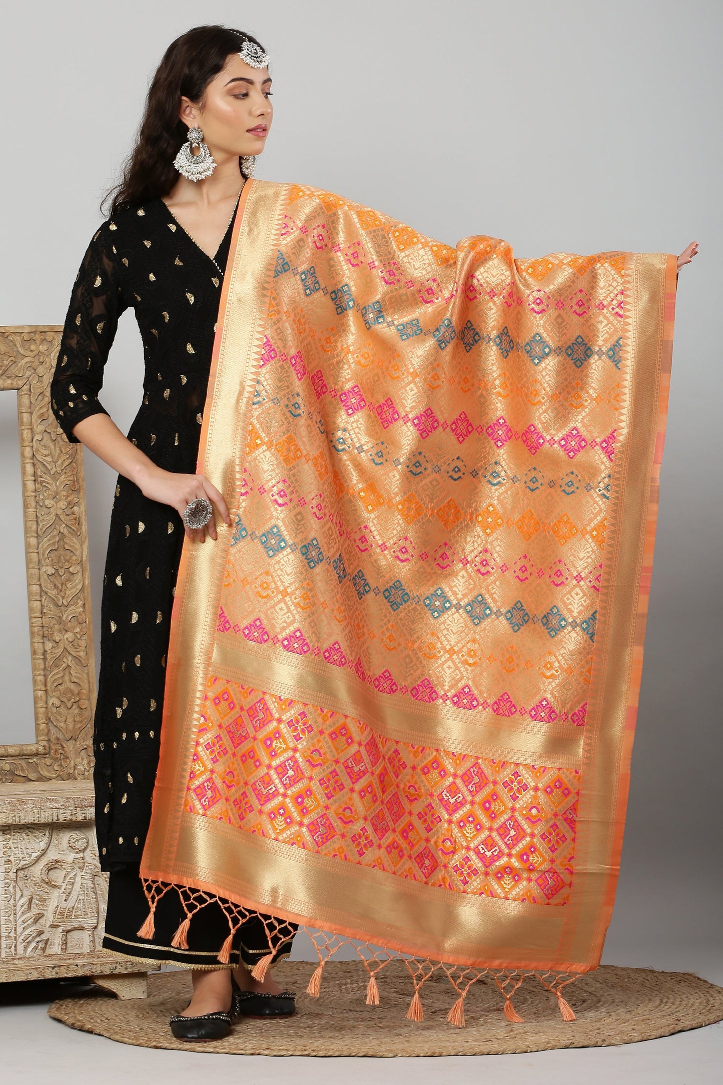 Dupatta-Banarasi Multi Patola- Peach