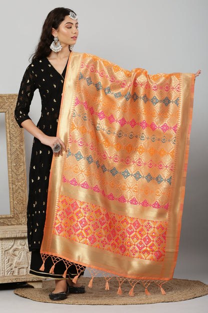 Dupatta-Banarasi Multi Patola- Peach