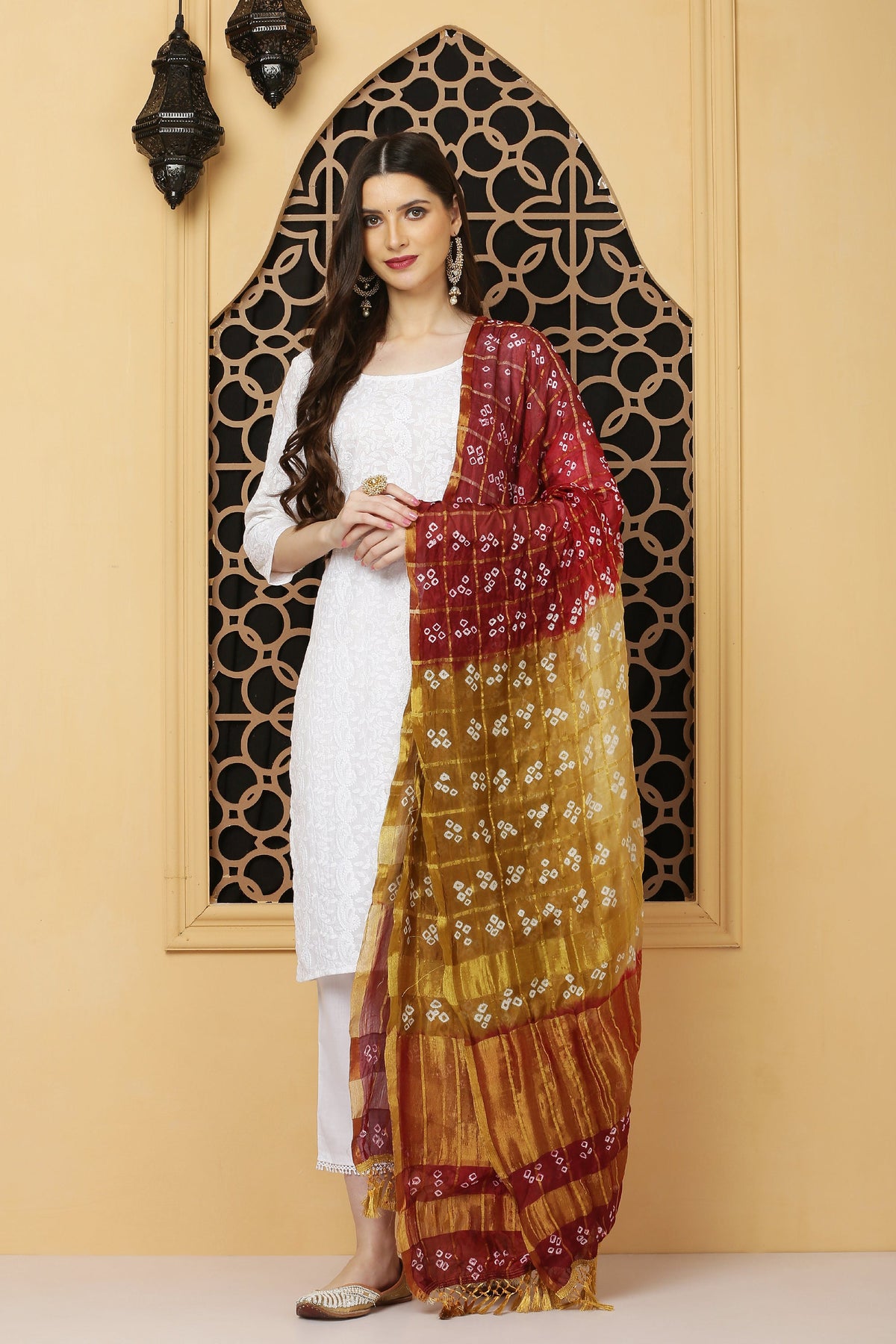 अks The Reflection-Gharchola Maroon n Beige Dupatta Dupatta