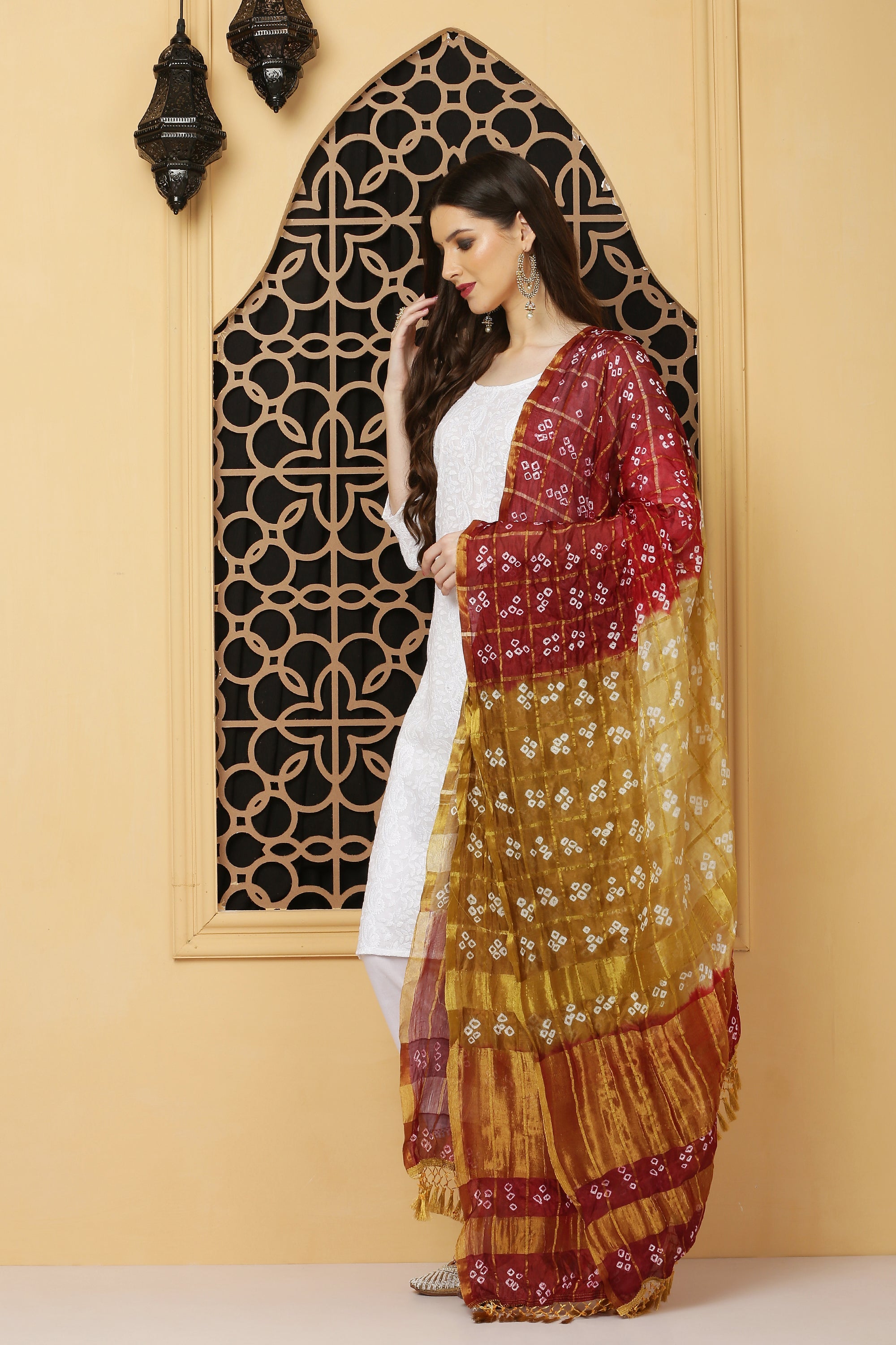 अks The Reflection-Gharchola Maroon n Beige Dupatta Dupatta