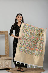 Dupatta-Banarasi Multi Mina Jaal- White