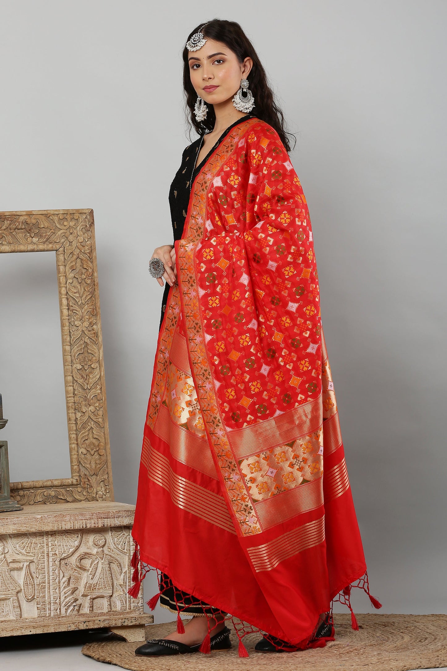 Dupatta-Banarasi Paithani Pattern- Red