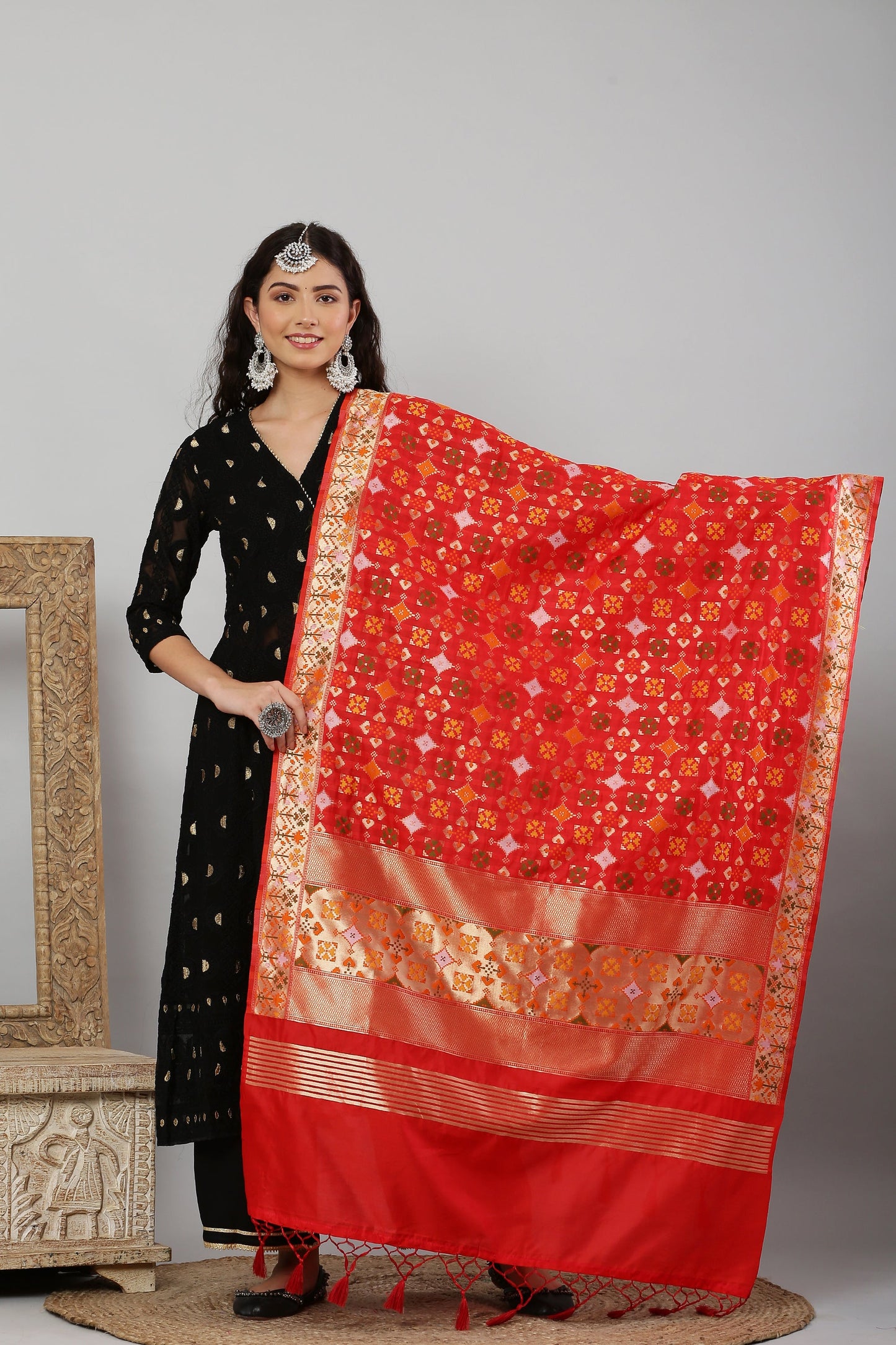 Dupatta-Banarasi Paithani Pattern- Red