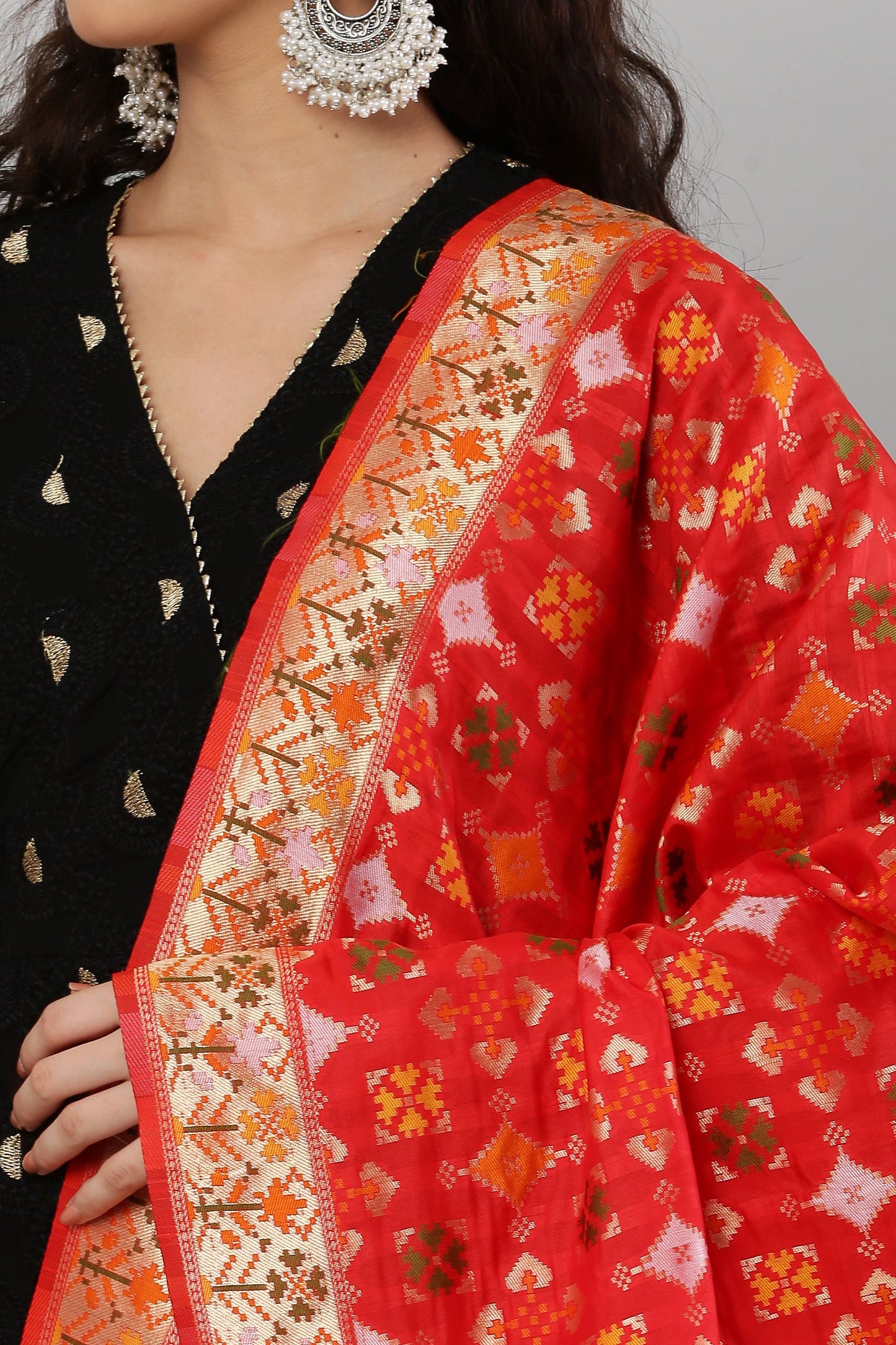 Dupatta-Banarasi Paithani Pattern- Red