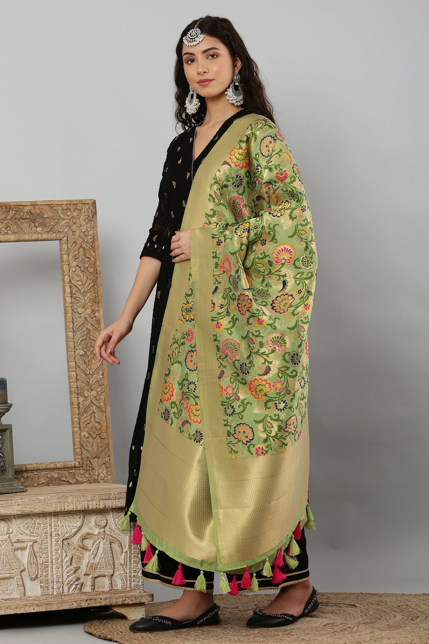 Dupatta-Banarasi Multi Mina Jaal- Green