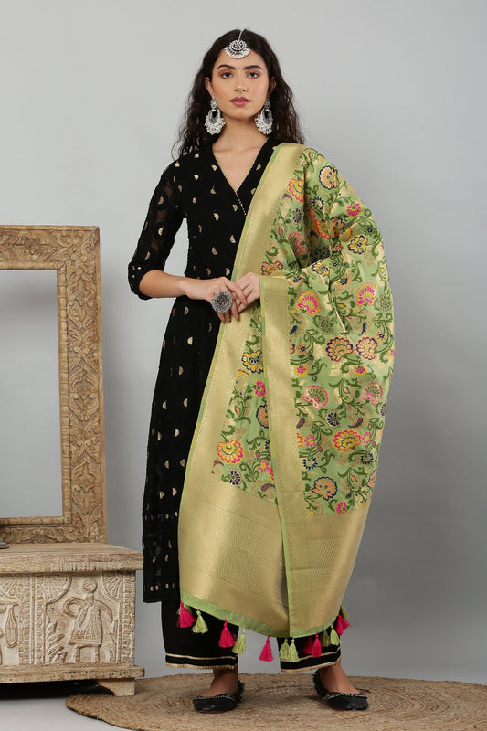 Dupatta-Banarasi Multi Mina Jaal- Green