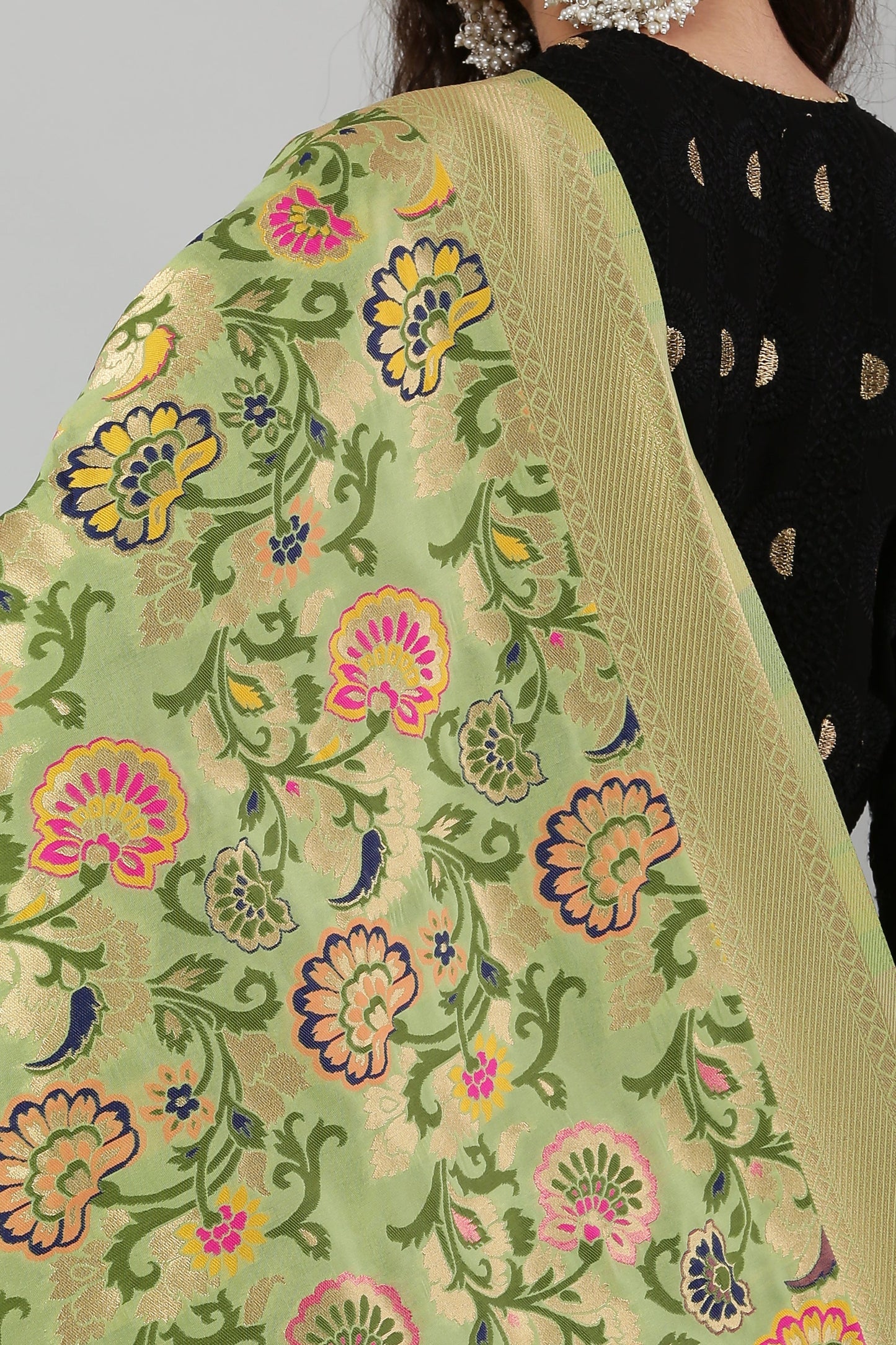 Dupatta-Banarasi Multi Mina Jaal- Green