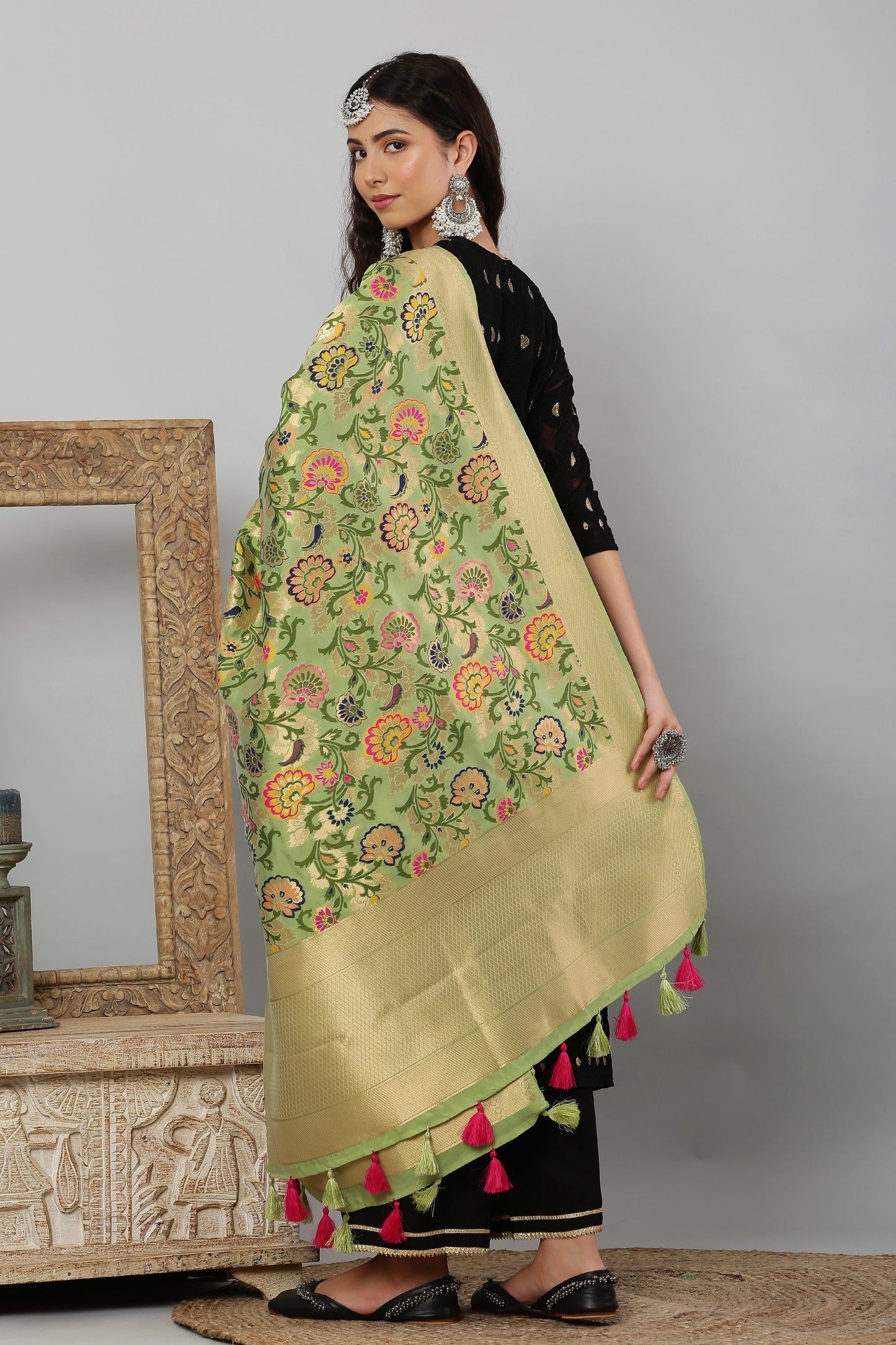 Dupatta-Banarasi Multi Mina Jaal- Green