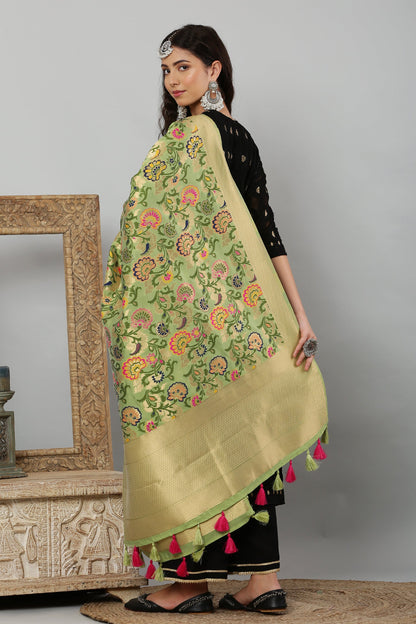 Dupatta-Banarasi Multi Mina Jaal- Green