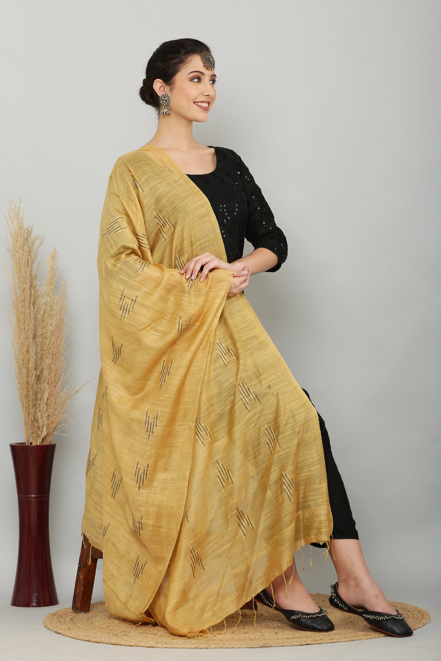 Dupatta-Cotton Slub Silk- Dark Beige