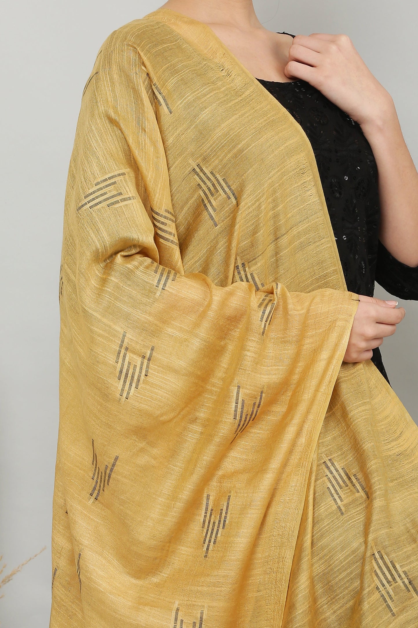Dupatta-Cotton Slub Silk- Dark Beige