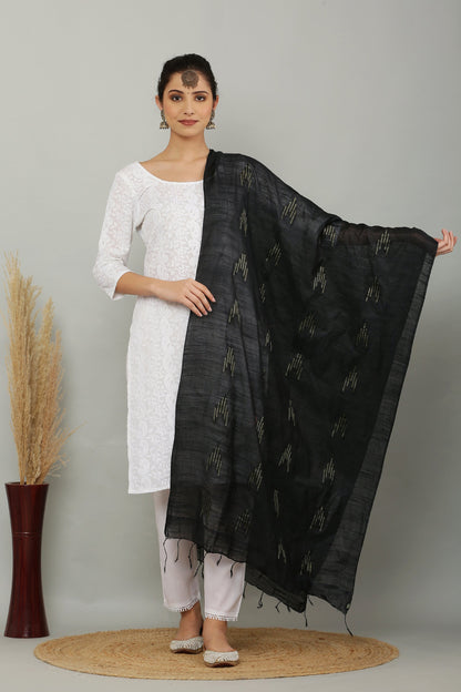 Dupatta-Cotton Slub Silk - Black