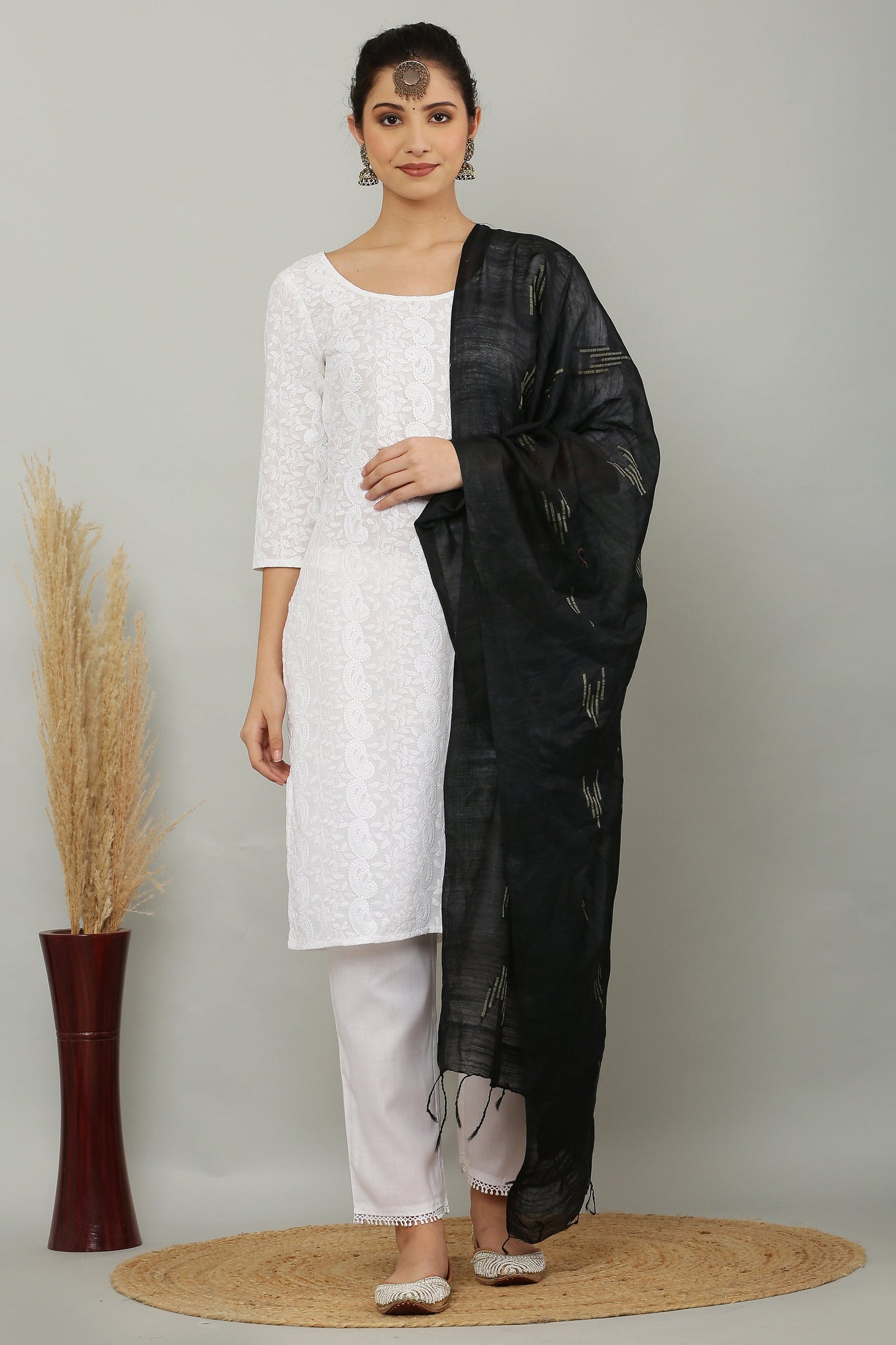 Dupatta-Cotton Slub Silk - Black