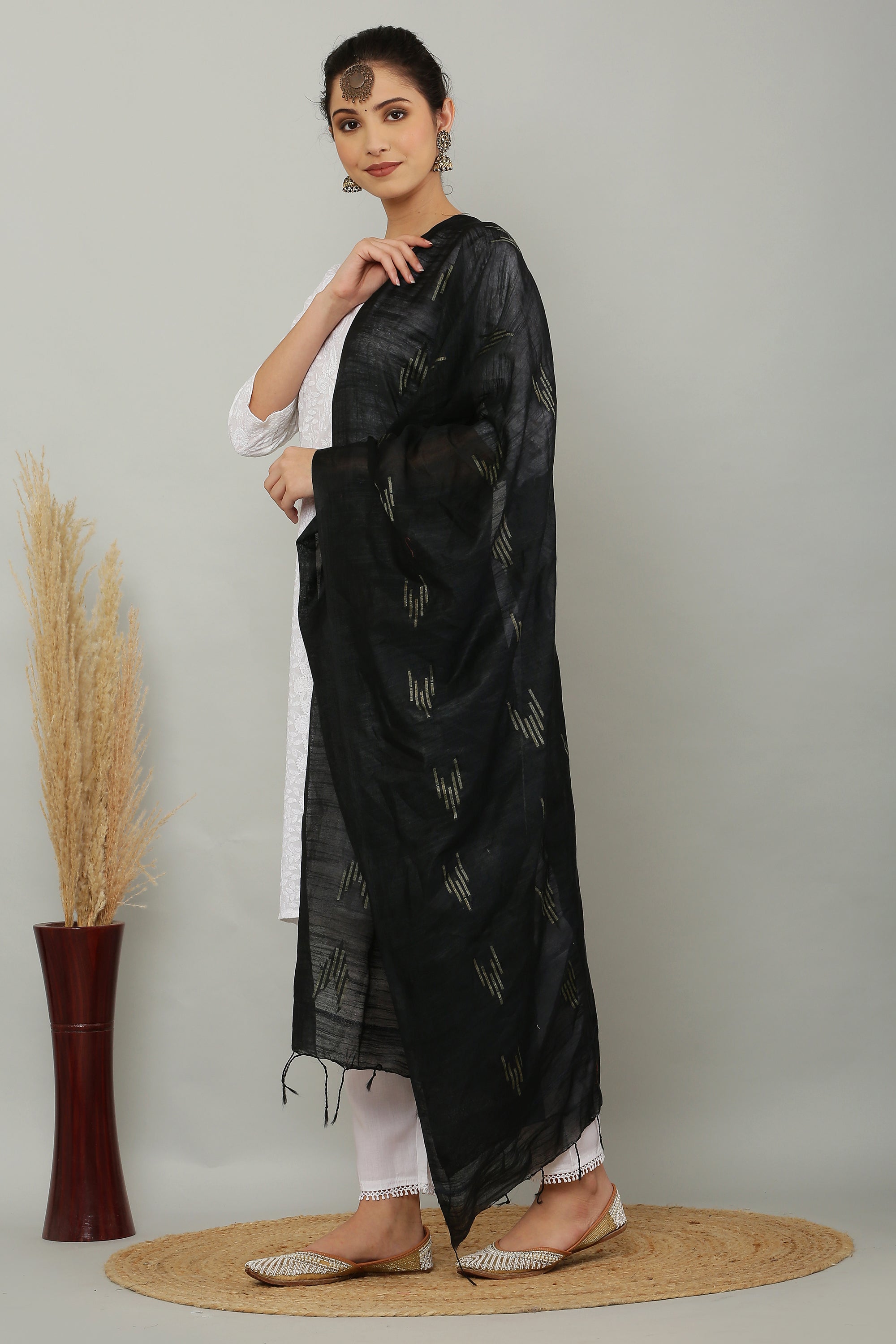 Dupatta-Cotton Slub Silk - Black