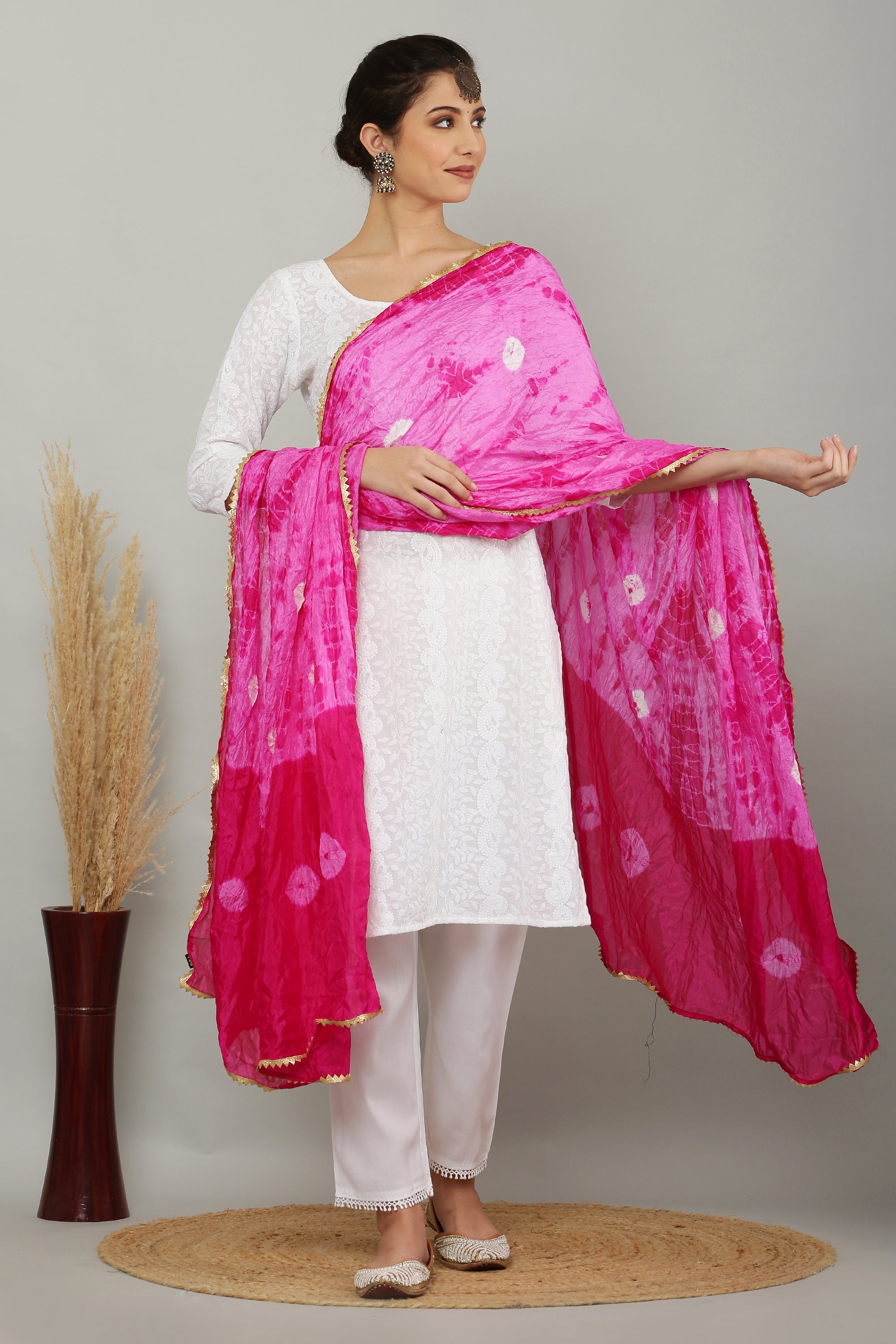 Dupatta-Lehariya- Pink