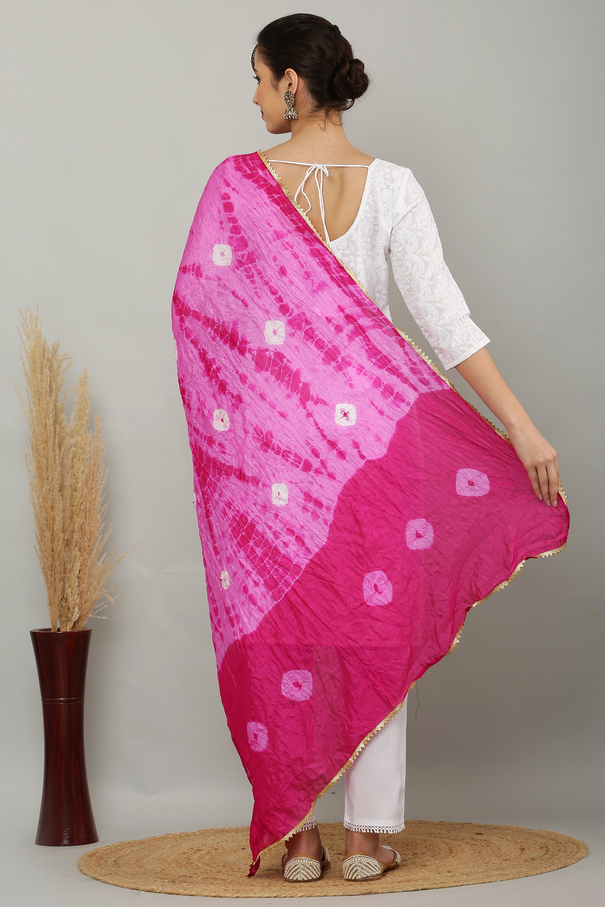 Dupatta-Lehariya- Pink