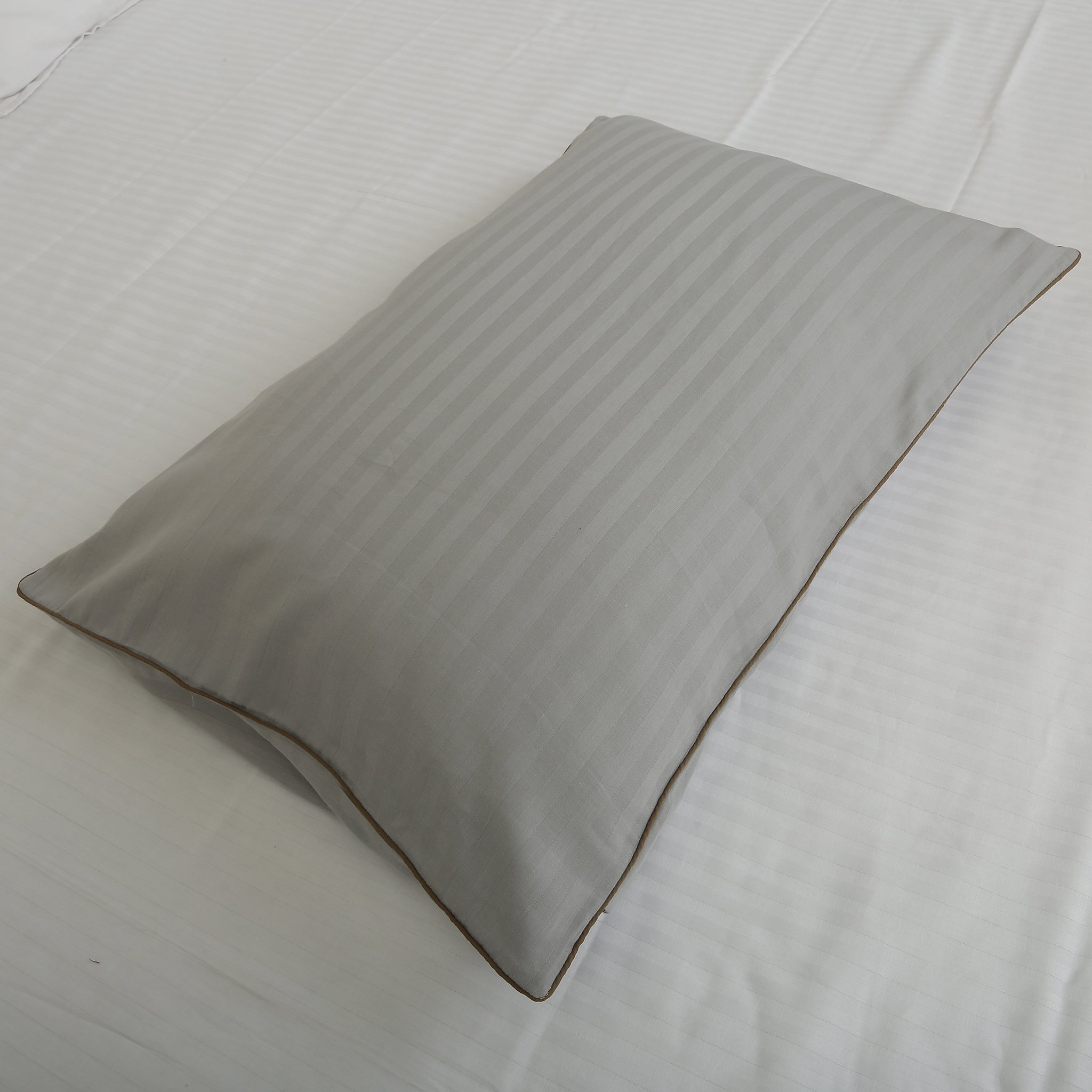 Pillow Cover-Plain Color-Light Gray with Piping- Pair