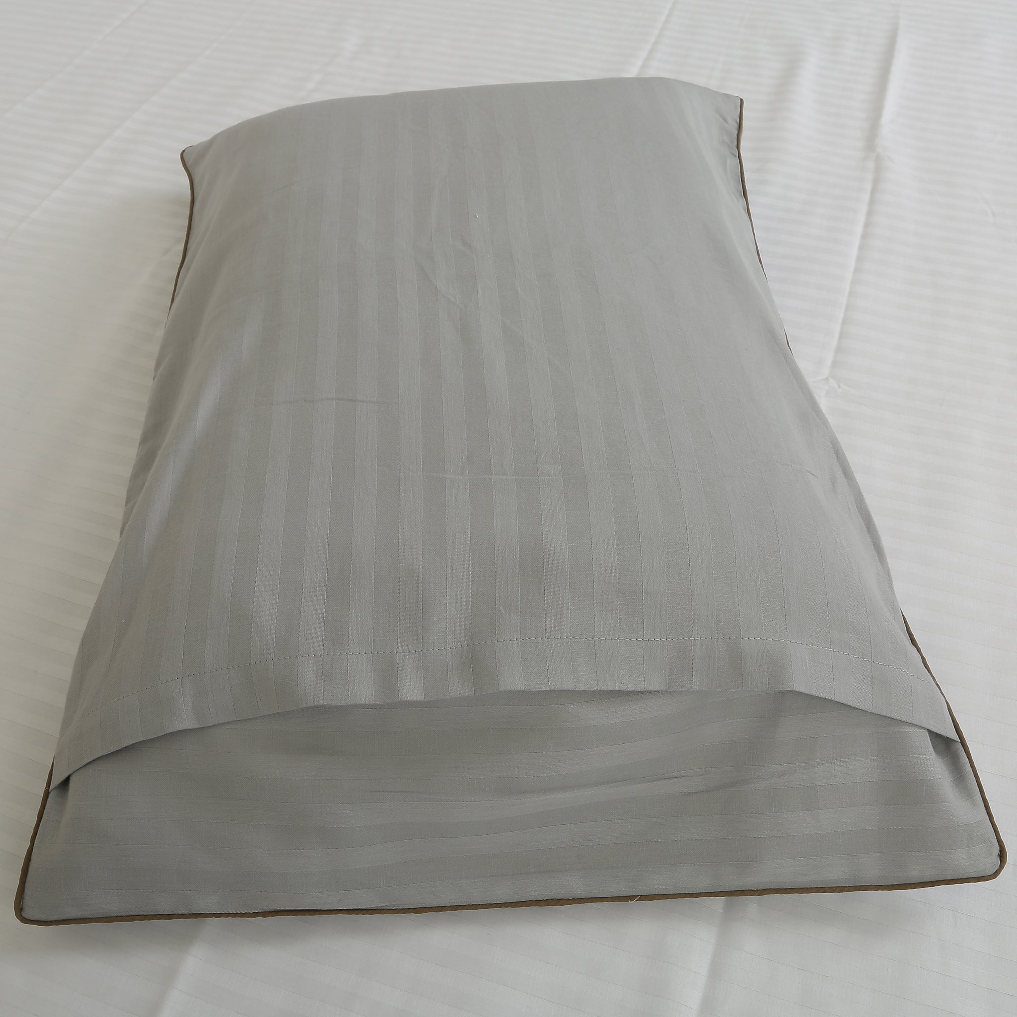 Pillow Cover-Plain Color-Light Gray with Piping- Pair