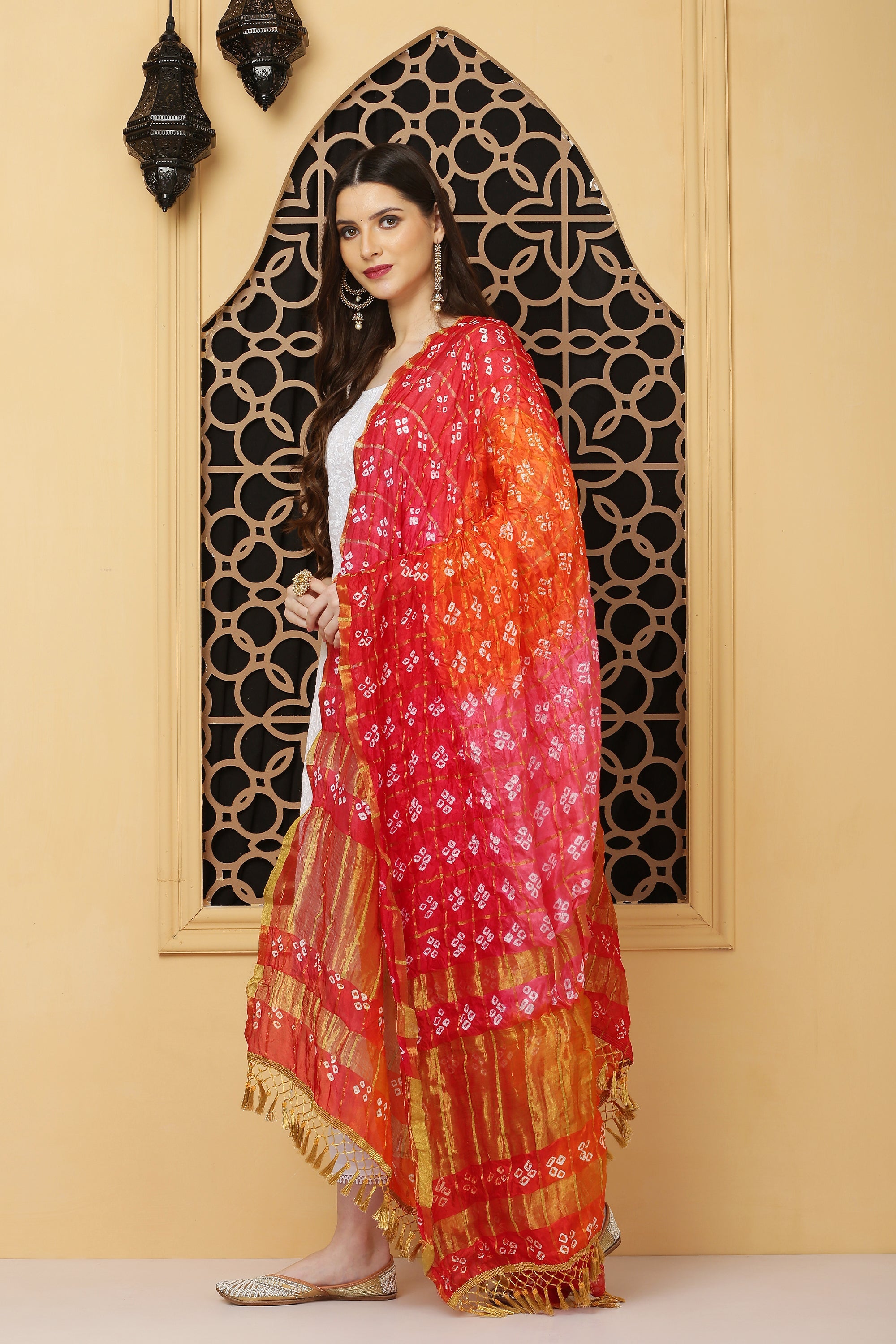 अks- Gharchola Reddish Pink n Orange Dupatta