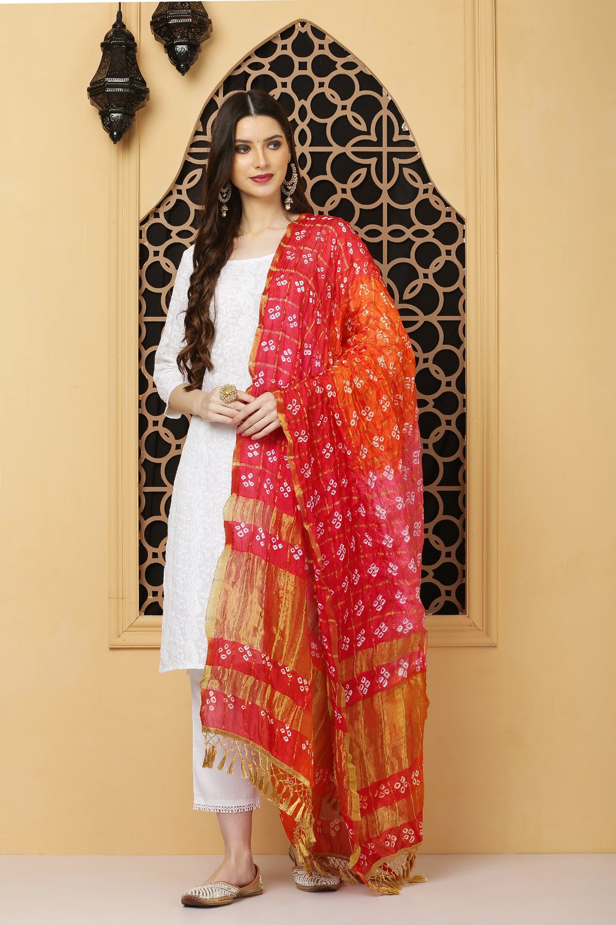 अks- Gharchola Reddish Pink n Orange Dupatta