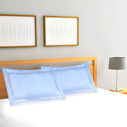 Pillow Covers- Plain Color-Sky Blue with Lace- Pair