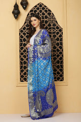 अks-Banarasi Bandhej Dupatta-Blues