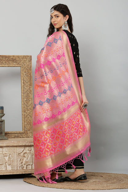 Dupatta-Banarasi Multi Patola-Baby Pink