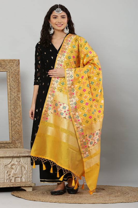 Dupatta- Banarasi Paithani Pattern - Yellow