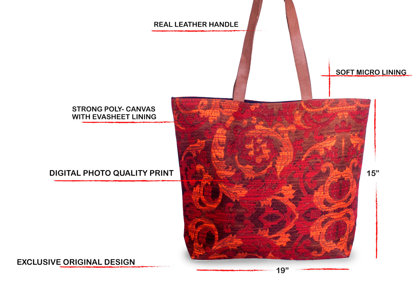 Shopper Bag-Red Jaquard
