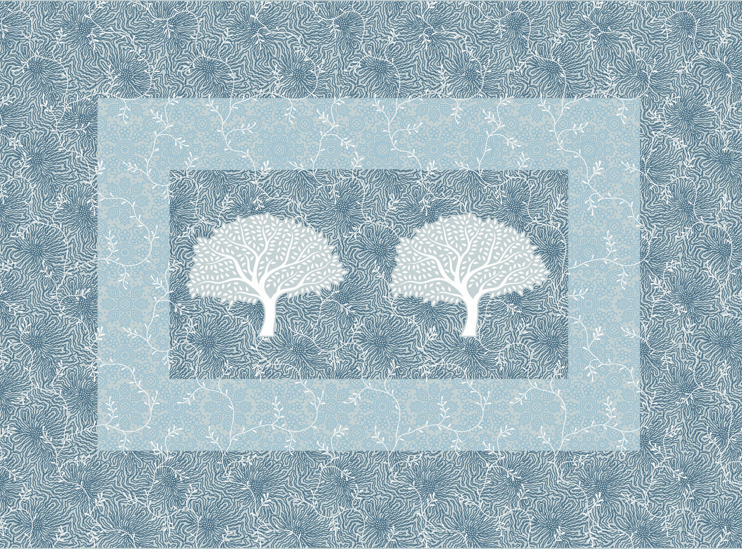 Pure Cotton Printed Bedsheet- Double Bed - Tree Motif- Bluish green