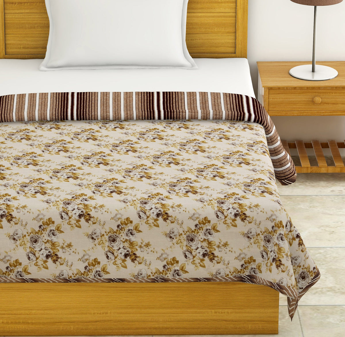 Dohar Cotton-Double Bed-Brown Roses