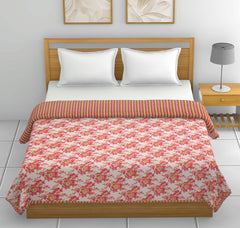 Dohar Cotton-Double Bed- Rose Bouquet Pink N Brown