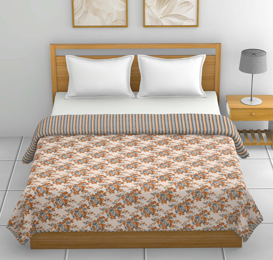 Dohar Cotton-Double Bed- Rose Bouquet Yellow N Gray