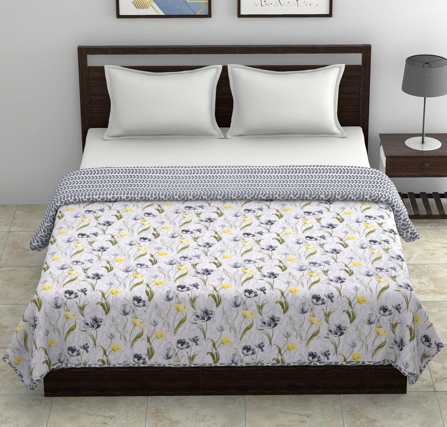 Dohar Cotton-Double Bed- Gray Tulips