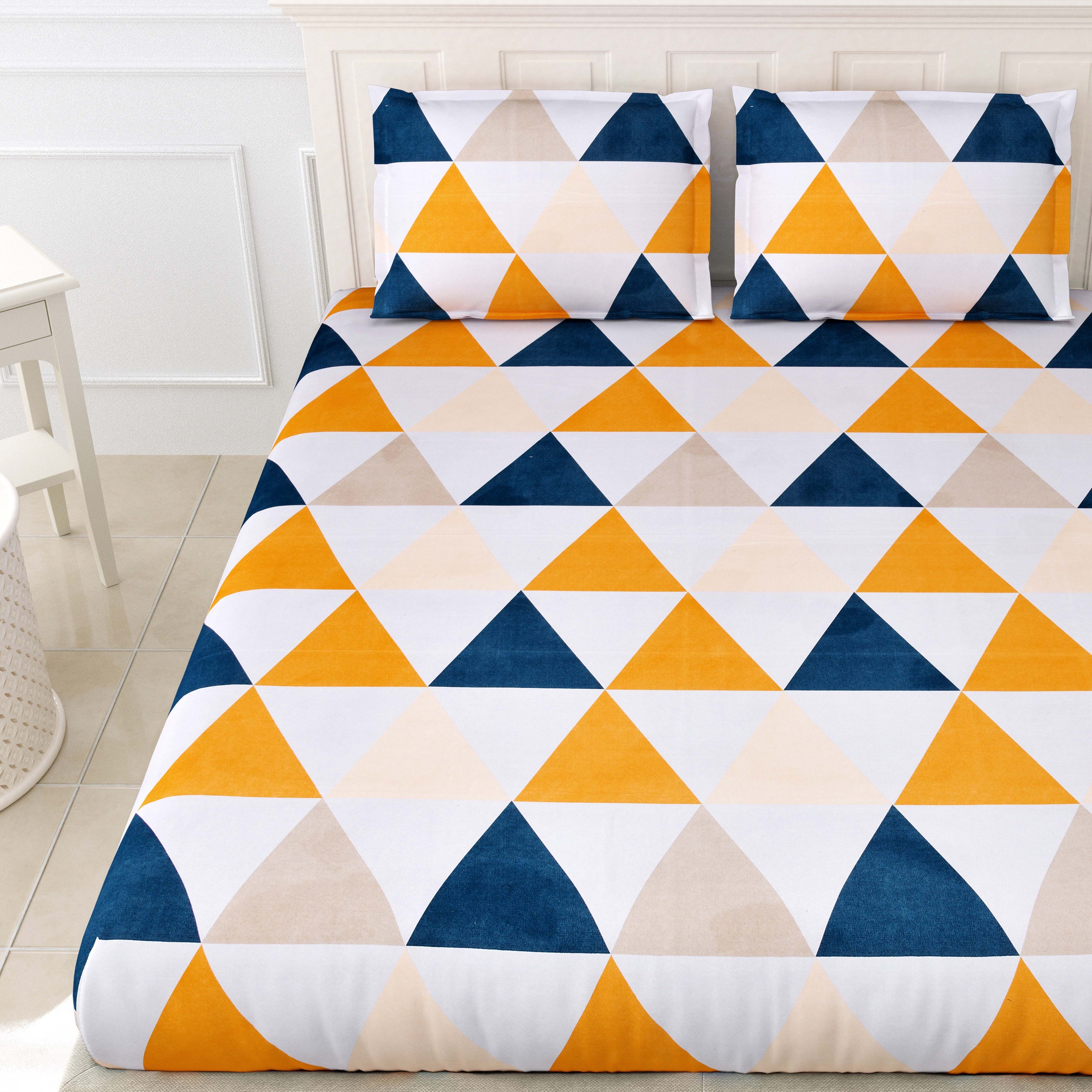 Glace Cotton Printed Bedsheet- Double Bed -Triangles