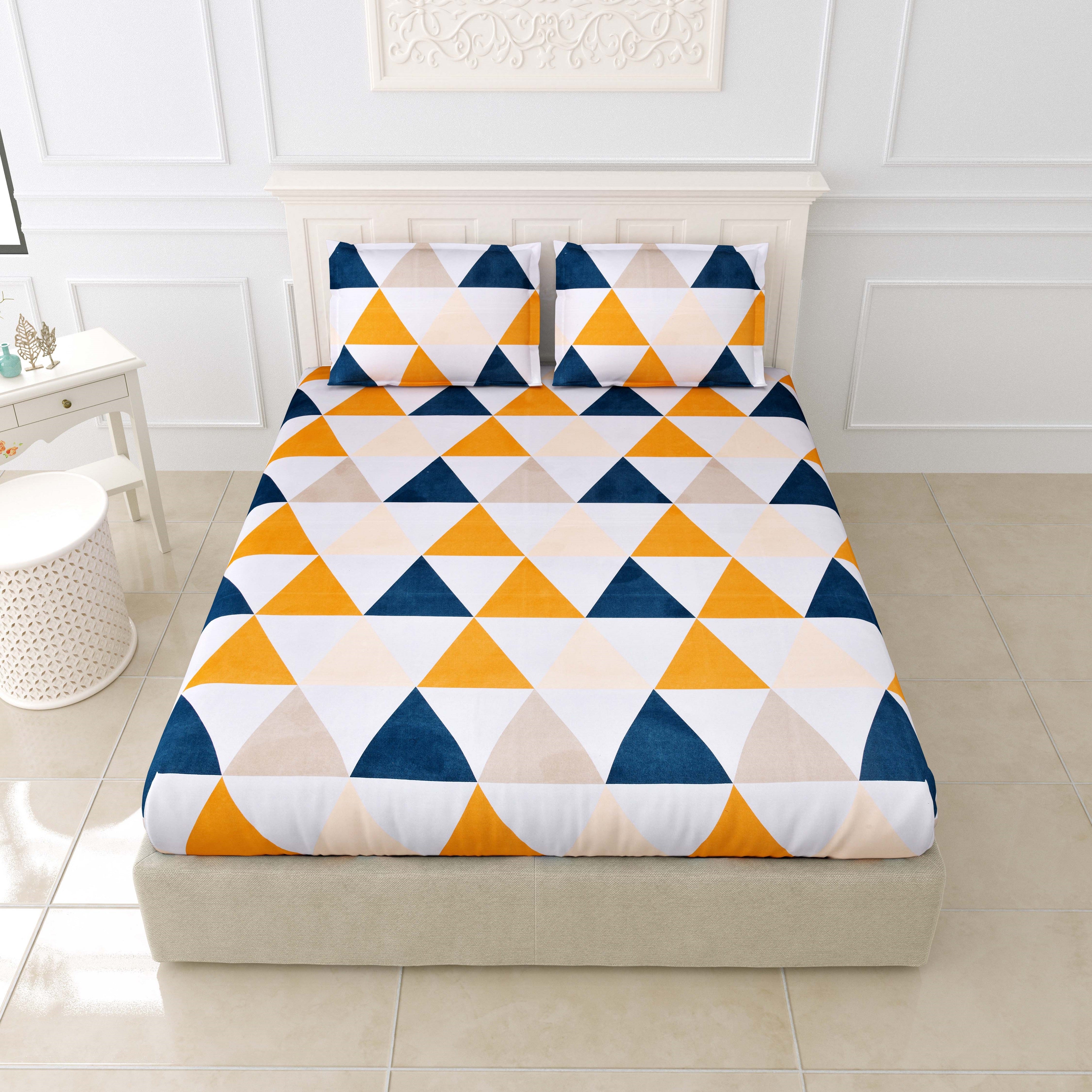 Glace Cotton Printed Bedsheet- Double Bed -Triangles