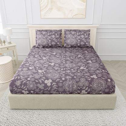 Printed Bedsheet- Double Bed -Gray floral